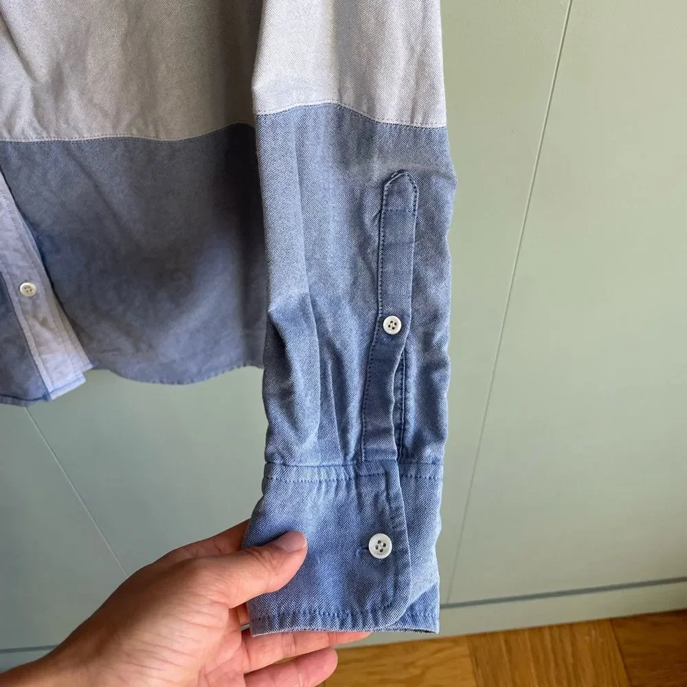 J Crew Blue Colorblock Boy Fit Oxford, Sz 0, Fits XS